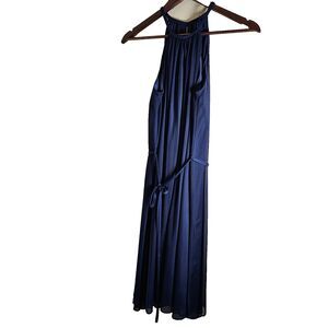 David's Bridal Womens Dress Navy high neck flowing belted maxi dress size 6